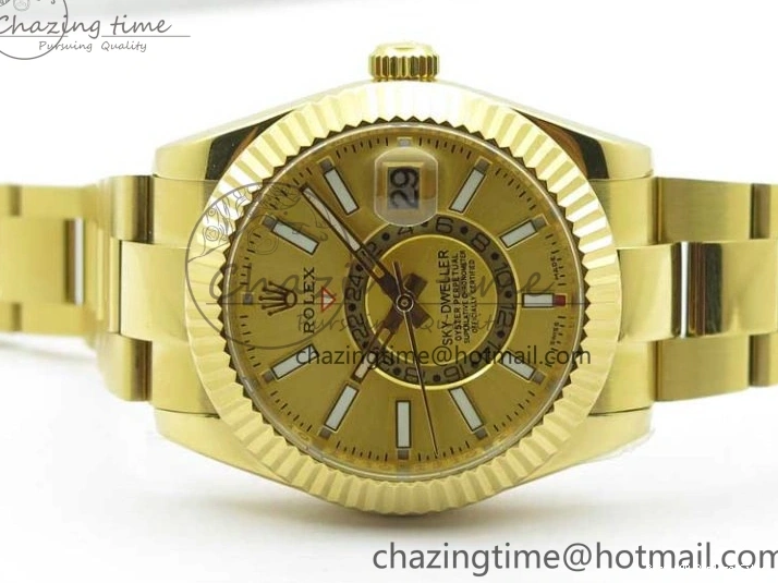 Best AAA Replica Sites YG 326934 Sky-Dweller YG on TravelReady Bracelet 2785 Dial A23J Gold AIF to 1217